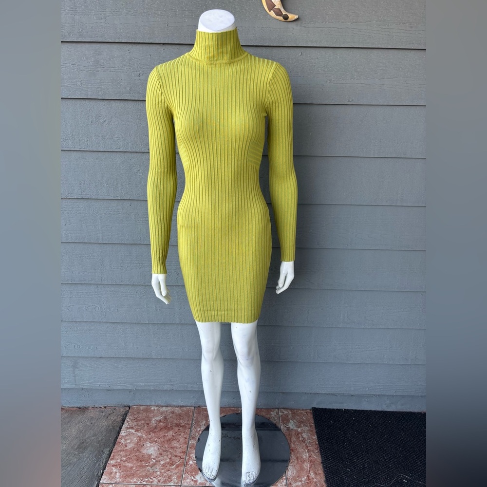 Hera Collection Lime Green Ribbed Knit Dress